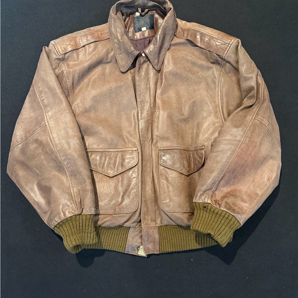 Atec Special Off Shore D12 Speed Boat Leather Embroidered Jacket Brown Cuffs VTG